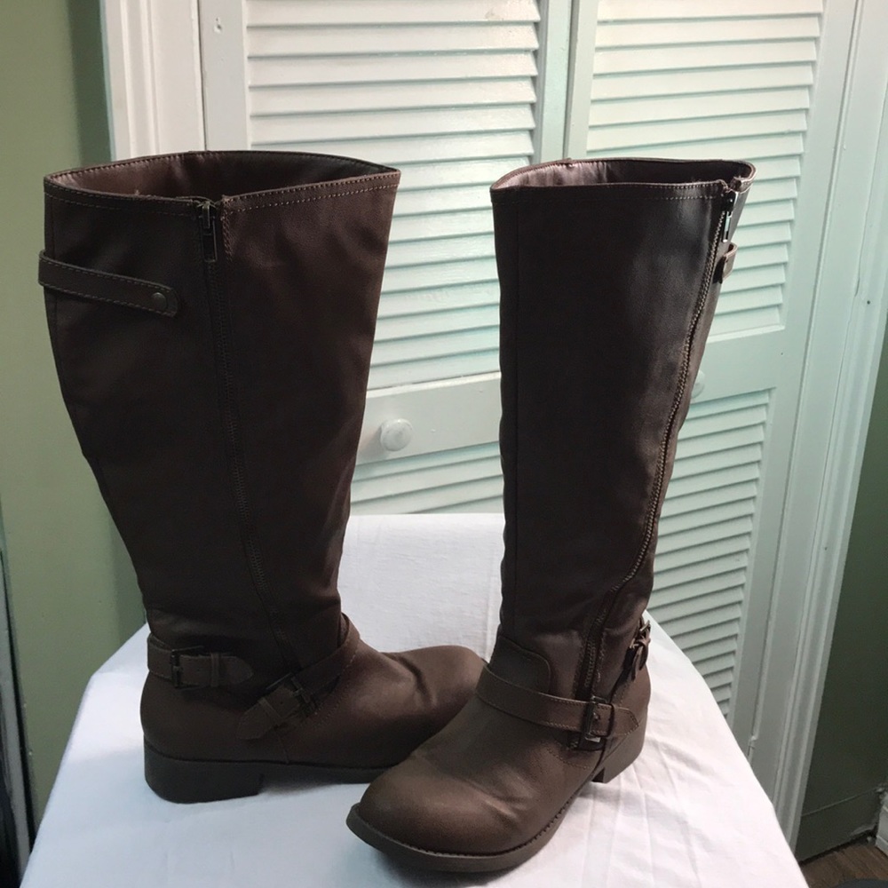 Brown wide calf boots